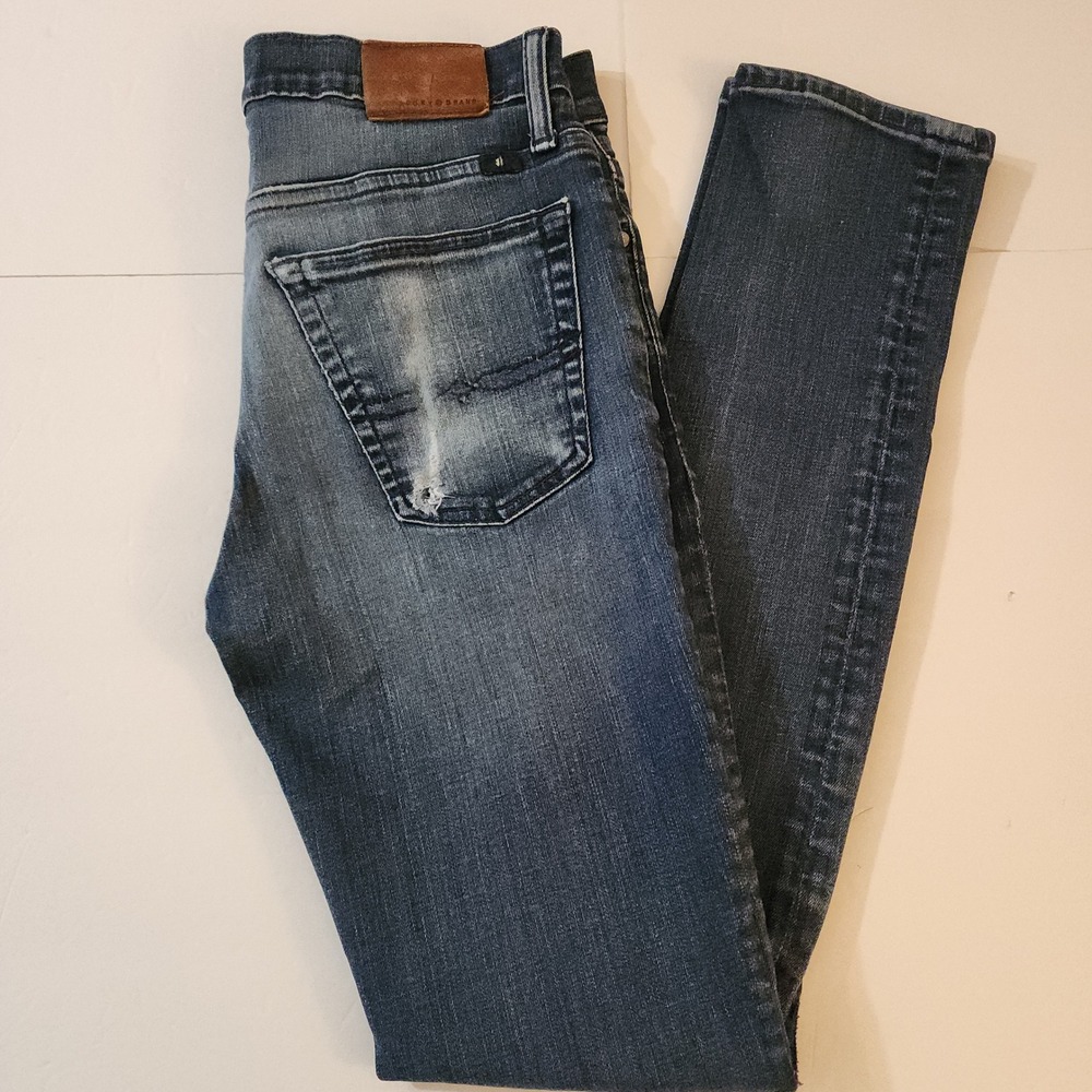 D88 Lucky Brand Rebel Super Skinny Distressed Jeans Dark Wash Denim 29x32 Womens